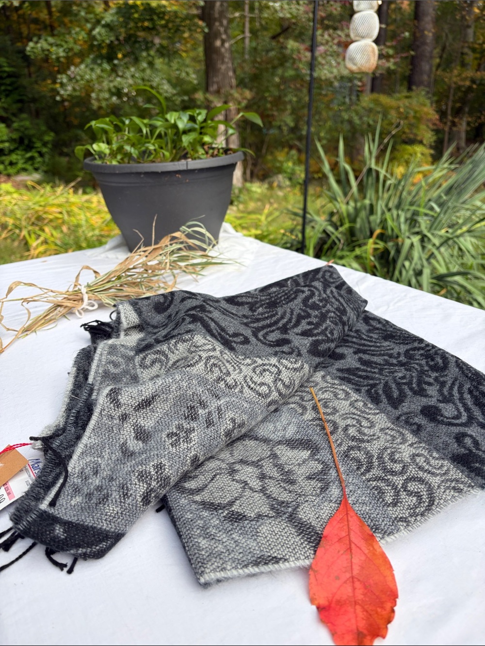 Gray Patterned Wool Scarf